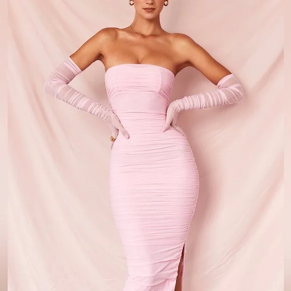 HOUSE OF CB 'Sofia' Fairy Pink Mesh Maxi Dress - Picture 4 of 14